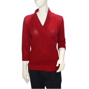 I.N. San Francisco Red Stretch Knit Sweater Women's L V-Neck Collar
